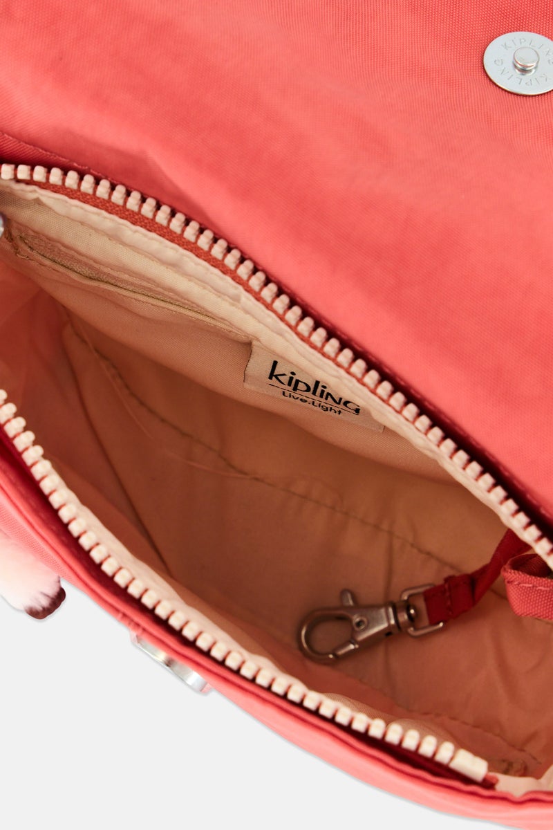 kipling Women Brand Logo Shoulder Bag With Keychain , Peach - Image 4